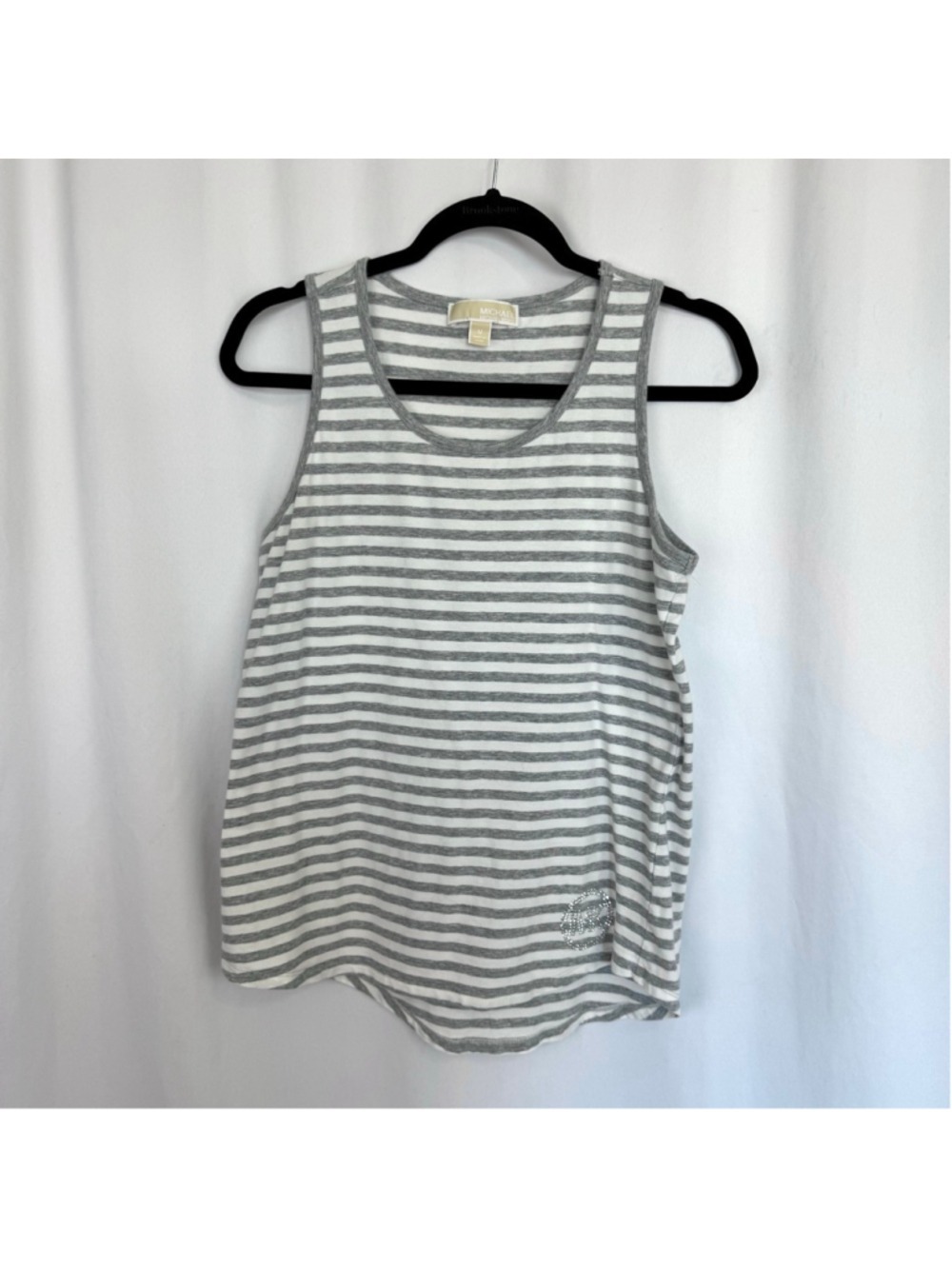Designer Michael Kors Tank Top Grey & White Striped Women's M MK Rhinestone